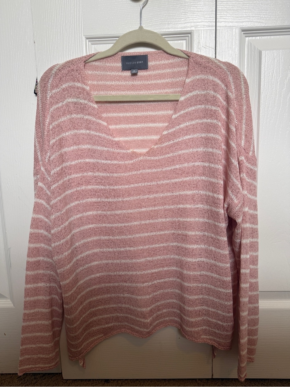 Rose and Cream Striped V-Neck Sweater